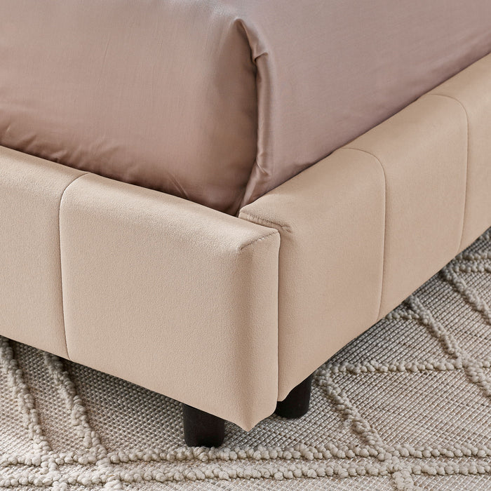 Mid-Century Storage Upholstered Tufted Bed Frame With Backrest And Armrests