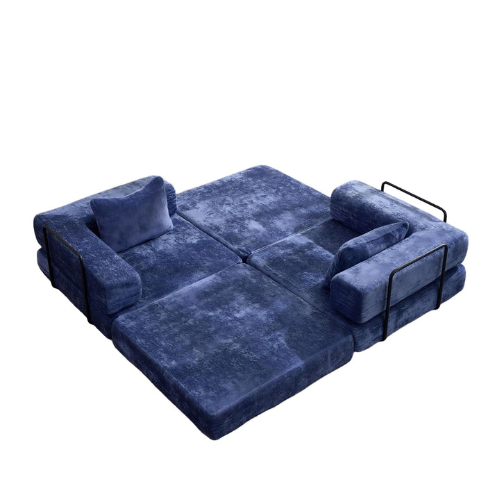 Convertible Floor Sofa Bed With Pillow Back Support Armrest