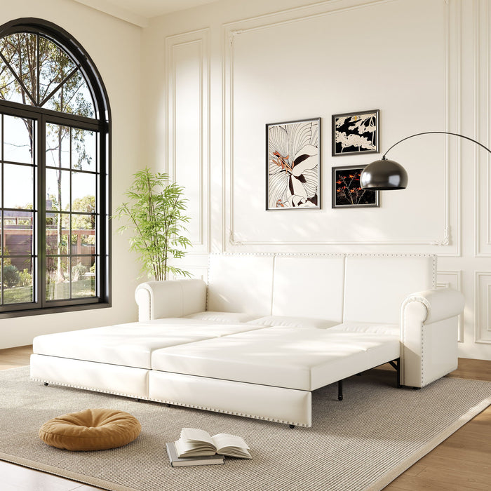 3 In 1 Convertible Sleeper Sofa With Nailhead Trim & Rolled Arm