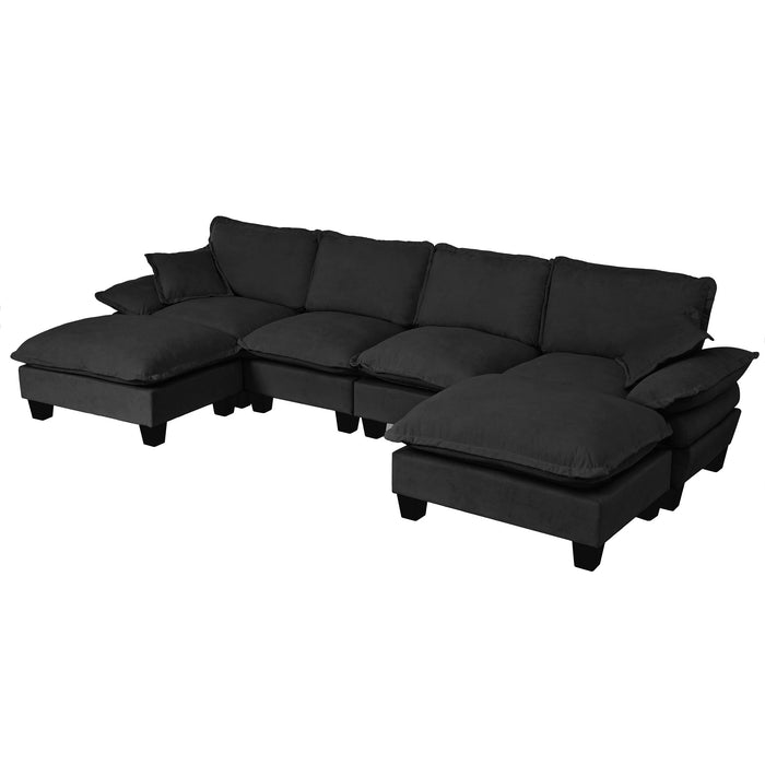 Modular Sectional Sofa With Movable Ottoman & Pillows