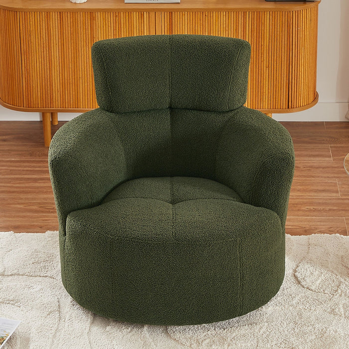 360° Swivel Chair Upholstered Accent Barrel Chair With Adjustable Headrest