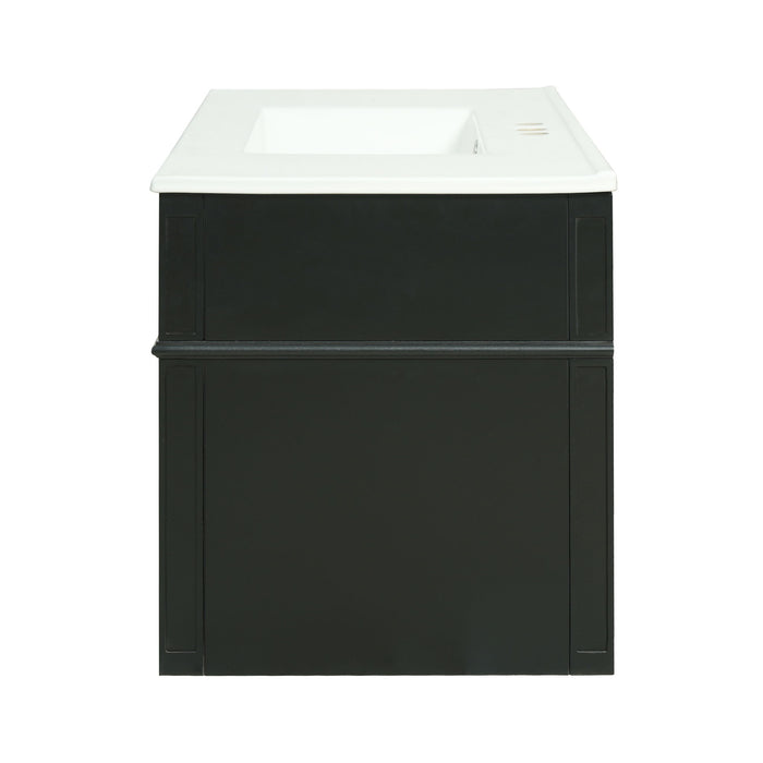 Modern Wall Mounted Floating Cabinet With Double Drawer And Sink