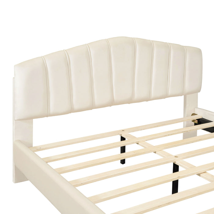 Platform Bed With Thick, Stylish Stripe Decorated Bedboard And Elegant Leg