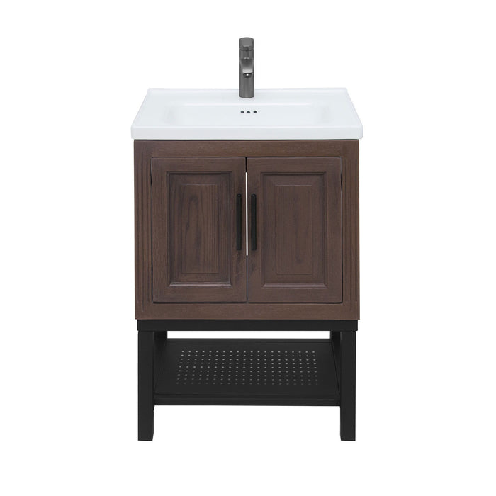 Modern Freestanding Bathroom Vanity With Ceramic Sink, Hot And Cold Faucet, Storage Cabinet & Open Shelf