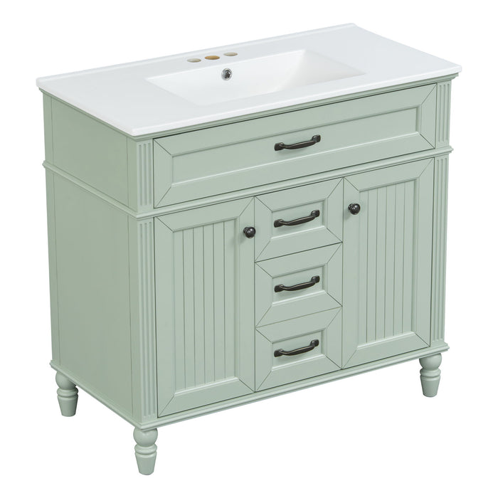Bathroom Vanity With Sink, Flip-Out Top Drawer, Soft Close Doors, 2 Storage Drawers