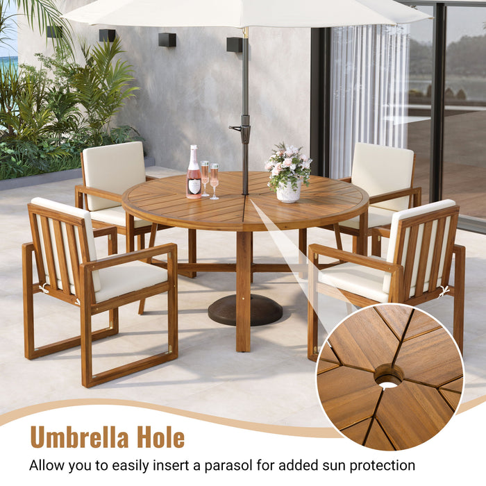 5 Piece Outdoor Patio Dining Set With 4 Armchairs And Table - Beige