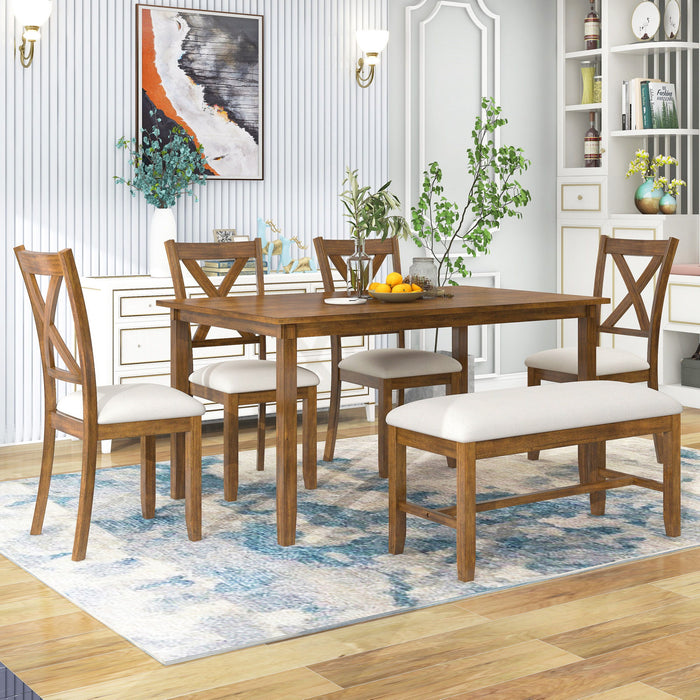 6 Piece Rectangular Dining Table Set With 4 Chairs And Bench