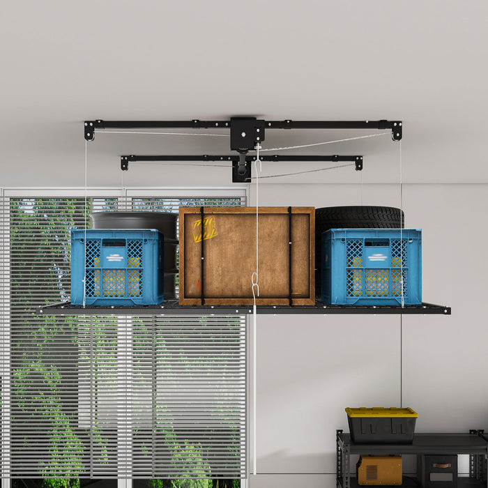 Overhead Garage Storage Rack For High Ceilings & Safety Lock - Black