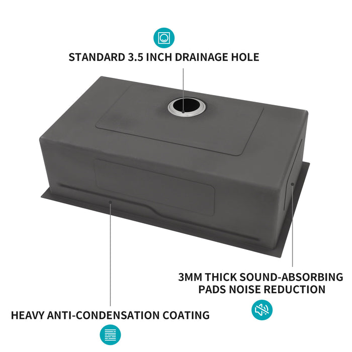 33" Undermount Kitchen Sink Single Bowl Ledge Workstation In 16 Gauge Stainless Steel - White