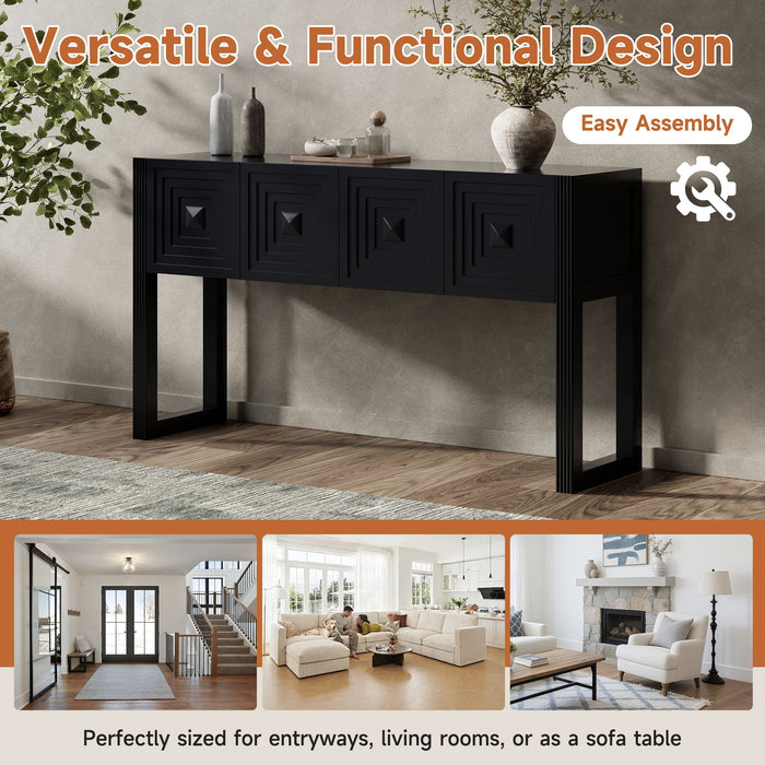 Geometric Carved Console Table With 3 Soft Close Drawers