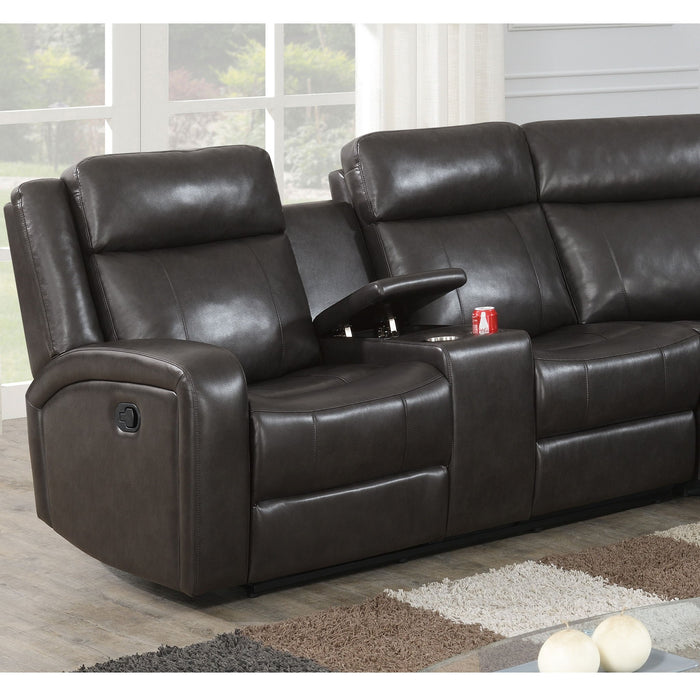 Manual Motion Recliner Sectional Sofa With Console And Cup Holders - Brown