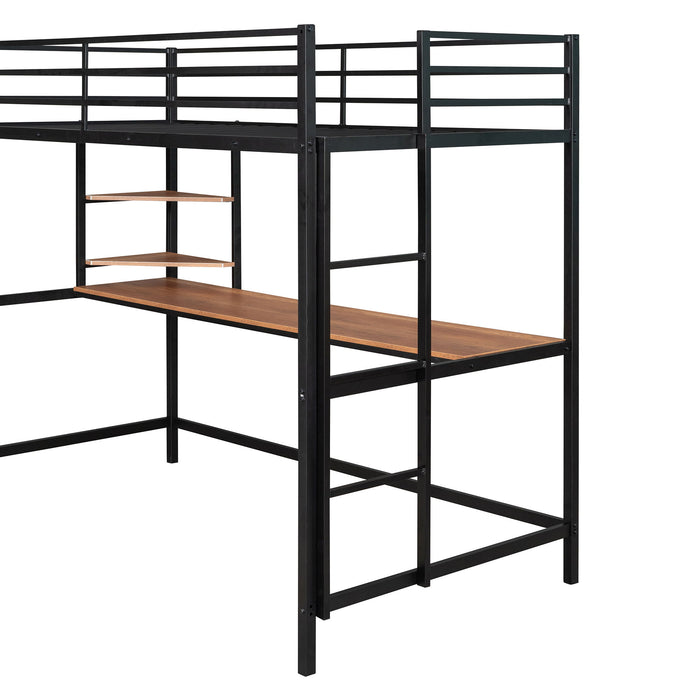 Twin Loft Bed With Desk And Shelve - Black