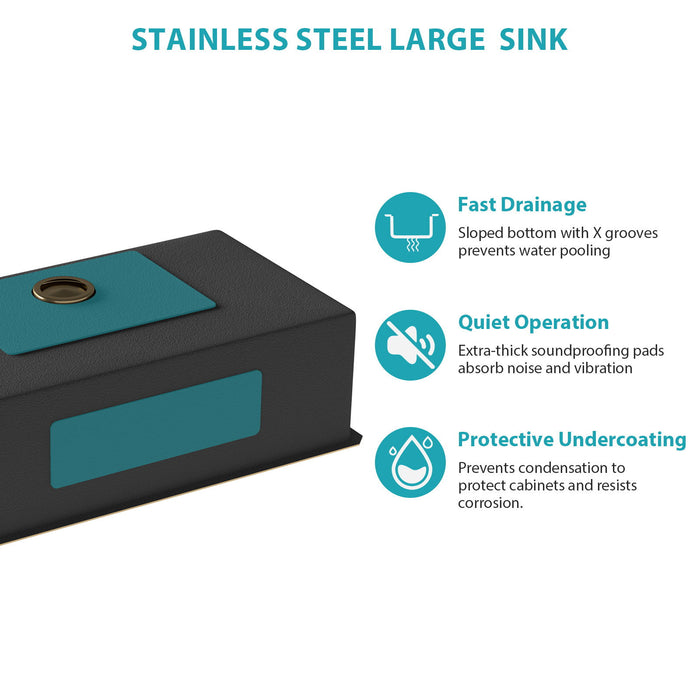 Undermount Kitchen Sink 16 Gauge Single Bowl Stainless Steel