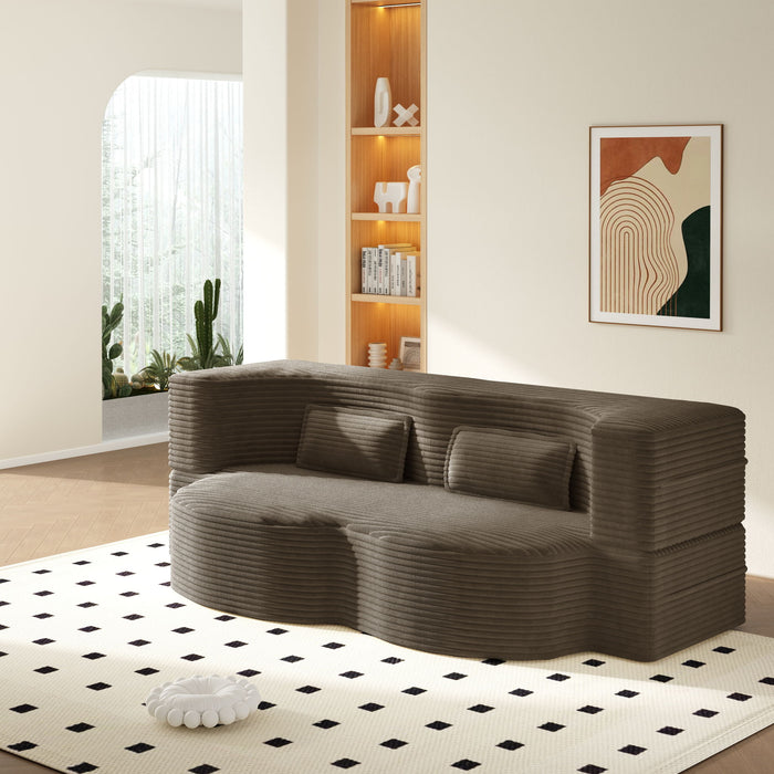 Modern Floor Sofa With 2 Pillows, Convertible Twin Size Folding Mattress For Living Room