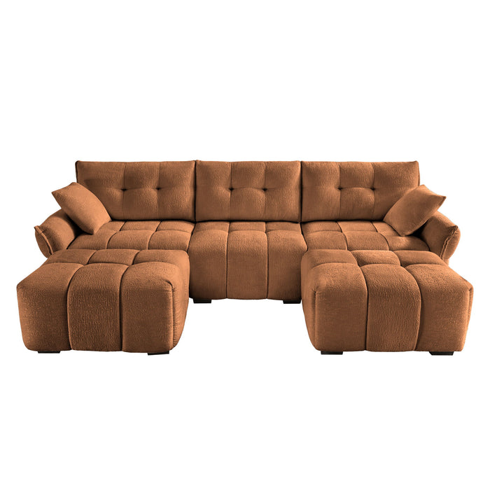 Sofa Set With Ottoman And Pillows, Textured, High Resilience Cushions