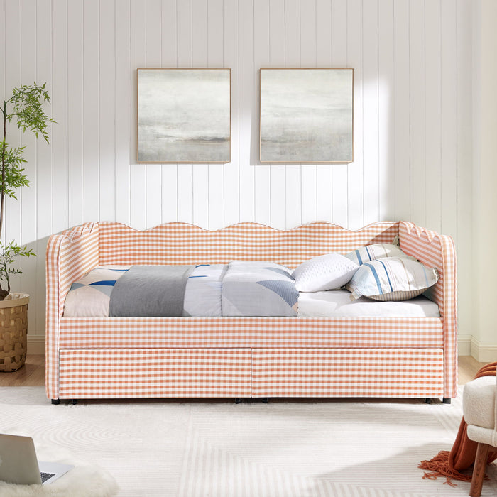 Gingham Daybed With USB Charging Port, Wave-Shaped Design
