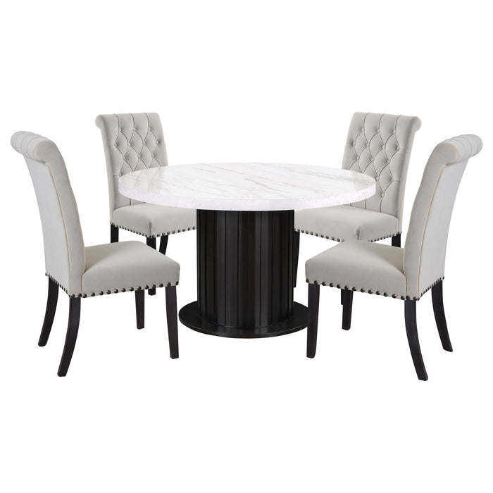 Sherry - 5 Piece Round Dining Table Set With Linen Like Upholstered Chairs - Sand