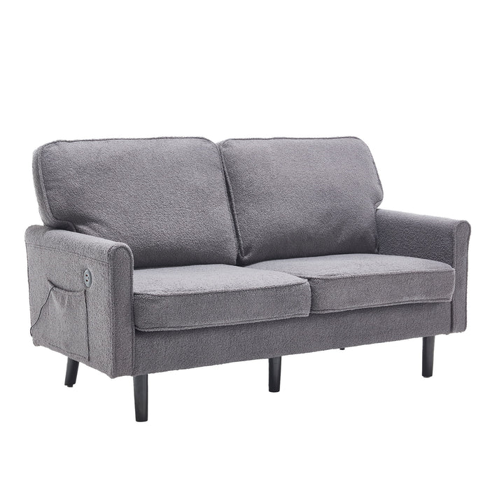 Mid Century Modern Loveseat Sofa With USB Ports, Removable Pillow Cover