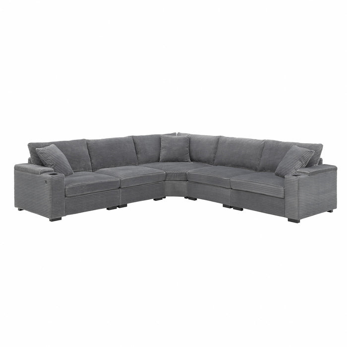 Convertible L Shaped Sectional Corner Couch With Armrest Storage Cup Holders USB Charger, Irregular Corner Oversized Comfy Modular Sofa