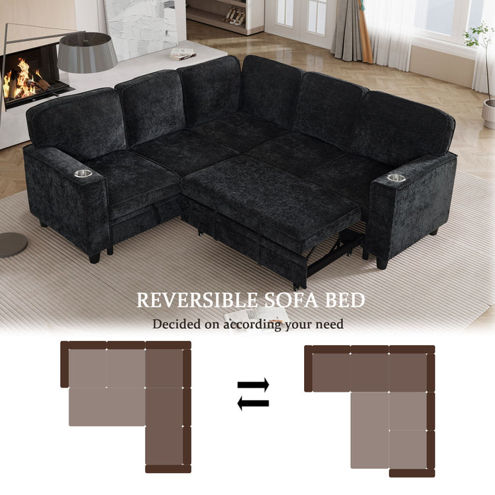 L-Shaped Sofa With Pull Out Sofa Bed With USB