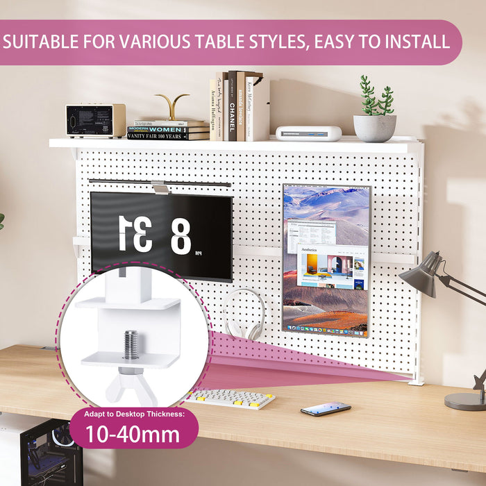 Clamp On Desk Pegboard With Single Monitor Stand