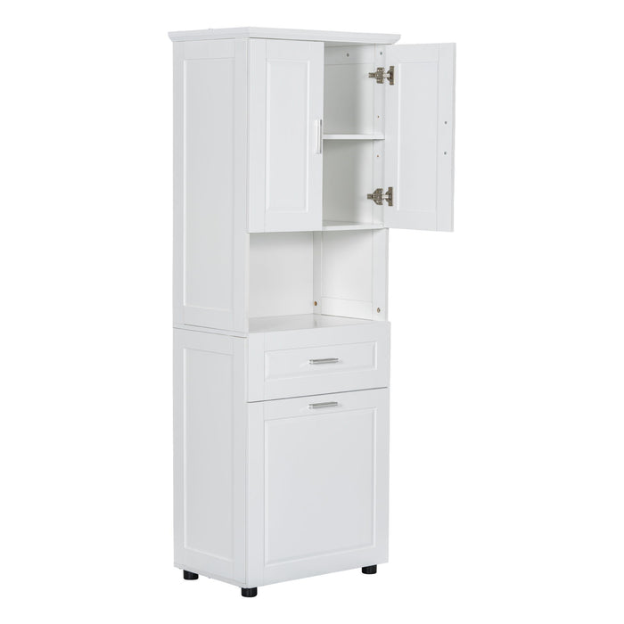 Tall Bathroom Cabinet With Tilt-Out Laundry Basket And Upper Storage