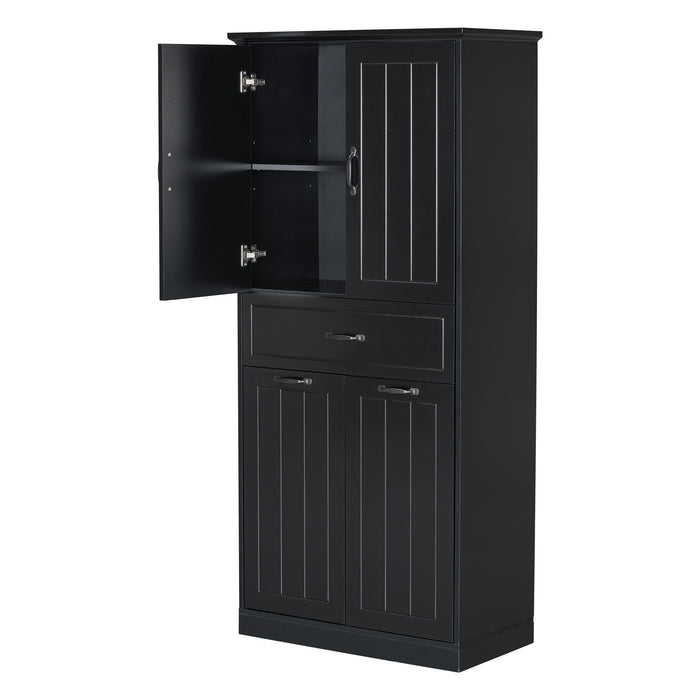 Modern Bathroom Storage Cabinet With Two Laundry Baskets, One Drawer, Adjustable Shelf