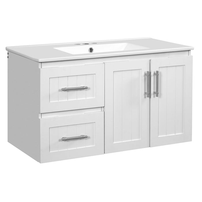 Wall Mounted Bathroom Vanity & Sink, 2 Drawers