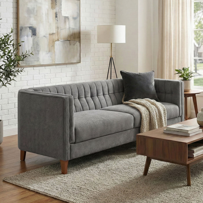 Modern 3 Seater Sofa, Upholstered Couch With Curved Armrests