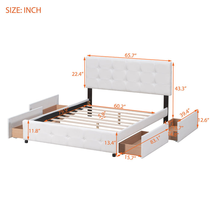 Upholstered Platform Bed With Classic Headboard And Drawers, No Box Spring Needed