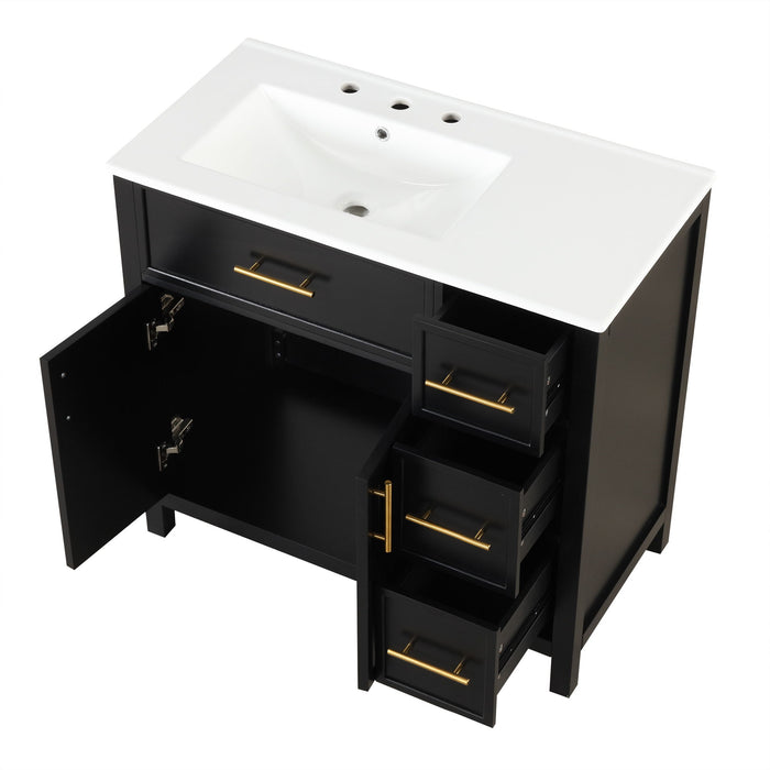 Modern Bathroom Vanity With Sink Top, 2 Doors And 3 Drawers