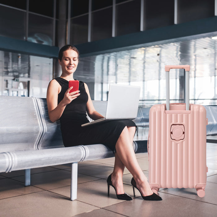 20" / 24" / 28" 3 Pieces / Set Spinner Wheel Luggage, Carry On Suitcase, With Cup Holder & USB Port & Phone Holder