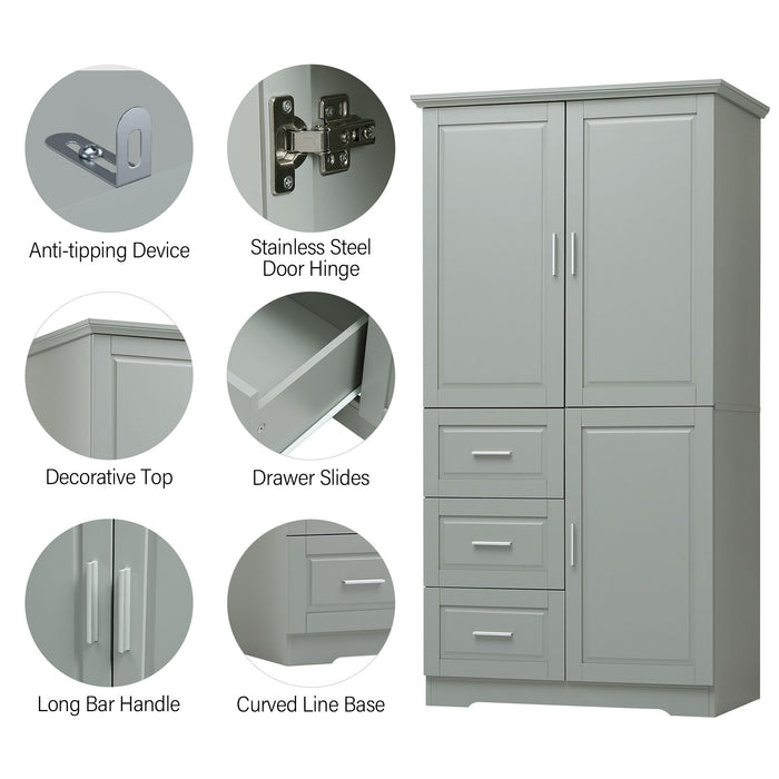 Tall Wide Storage Cabinet With Doors, 3 Drawers