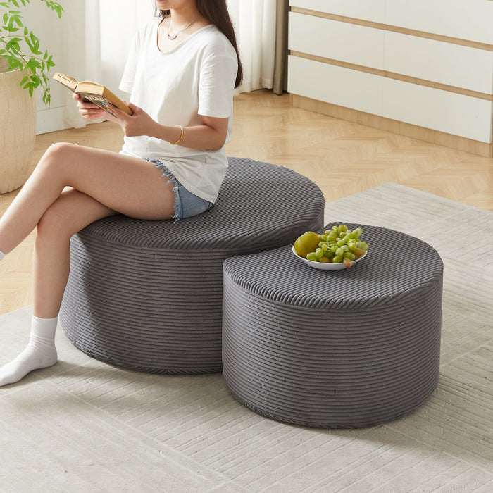 Modern Upholstered Round Coffee Table For Living Room (Set of 2)