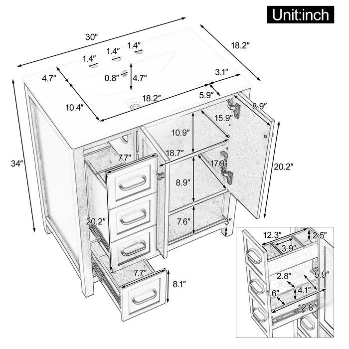 Bathroom Vanity With Sink Top, Bathroom Vanity Cabinet With 2 Doors And 2 Drawers, Open Shelf
