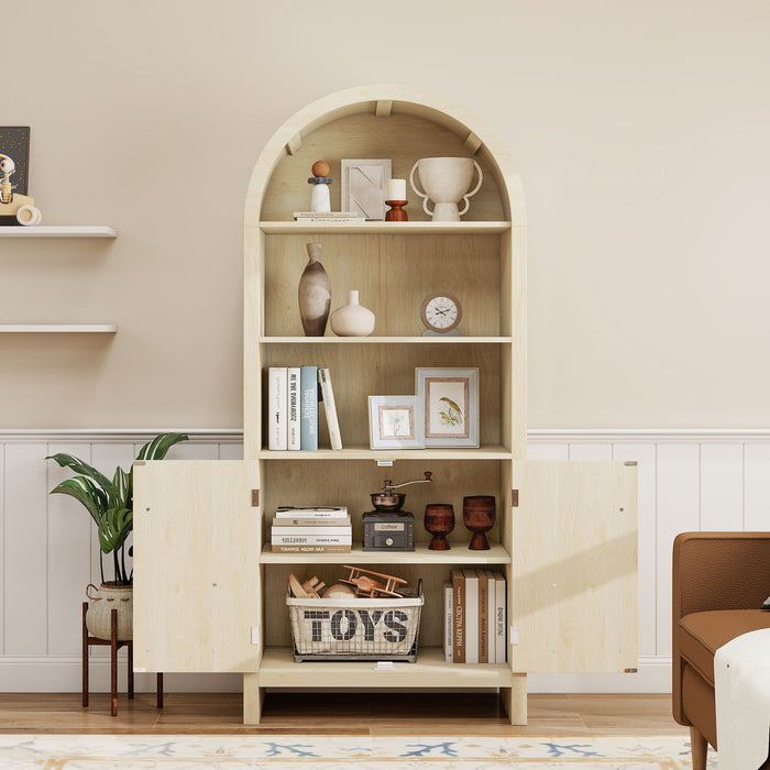 Arched Kitchen Pantry, Modern Farmhouse Wood Kitchen Storage Cabinets, Arched Storage Display Cabinet With Adjustable Shelves, Versatile Cupboard For Kitchen, Dining Room - Natural