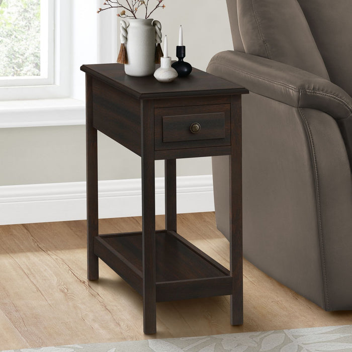 Accent End Table, 2 Tier, Storage Drawer, Transitional - Walnut