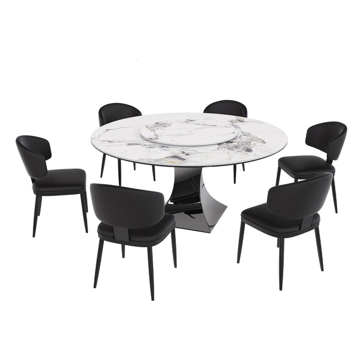 Round Dining Table & 6 Chairs Set - Silver