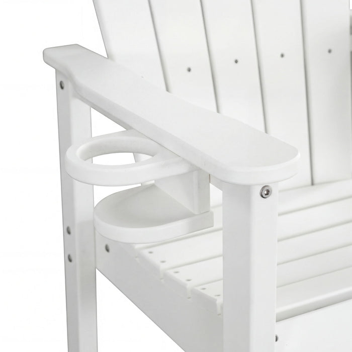 Outdoor Bar Height Adirondack Patio Chair With Cup Holder And Armrests All Weather UV Resistant - White