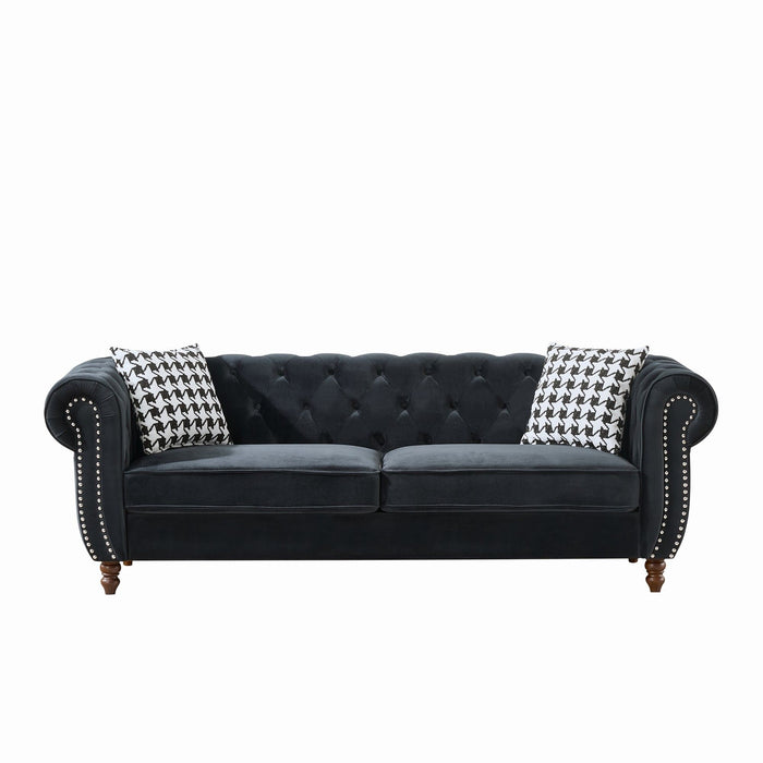 Chesterfield 3 And 2 Seater Velvet Upholstery Sofa With Roll Armrest & Nailhead Fabric Couch