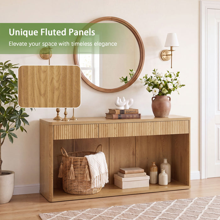 Fluted Console Table With 3 Drawers, Long Sofa Table Behind Couch For Living Room