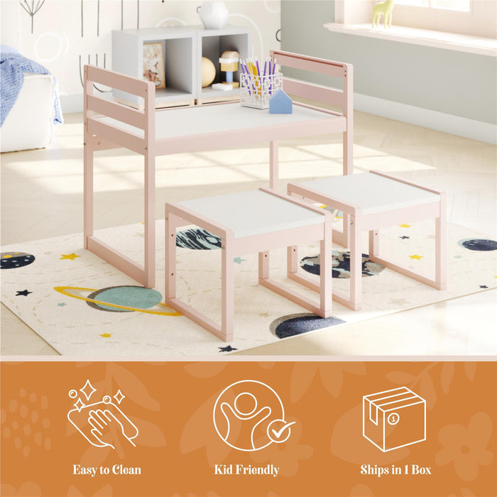 Signy - 3 Piece Activity Table Set - Pink / White