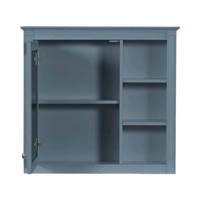 Wall-Mounted Medicine Cabinet With Mirror, Adjustable Shelves, Rectangular Design - Blue