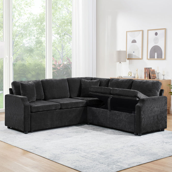 Modern L Shaped Sectional Sofa Bed With Hidden Storage Chenille Upholstery