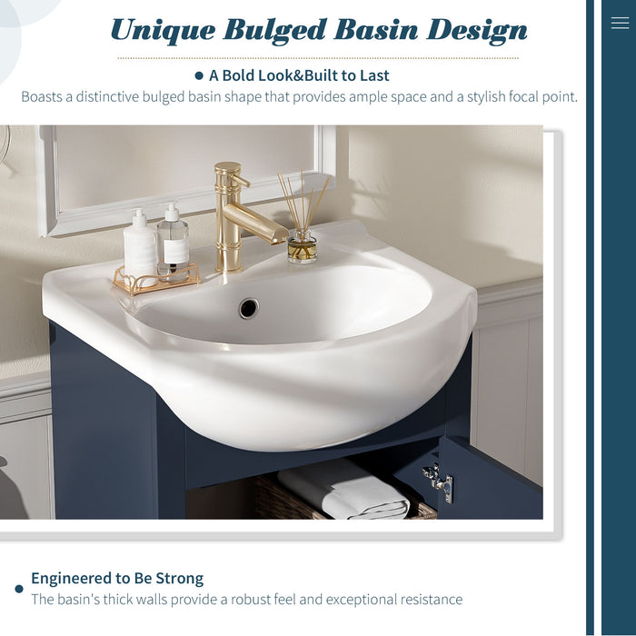 Bathroom Vanity With Bulged Sink, Cabinet, Soft-Close Door, Freestanding Single Unit