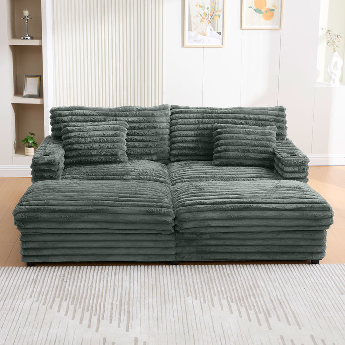 Oversized Double Chaise Lounge Sofa With USB Ports And Cup Holders