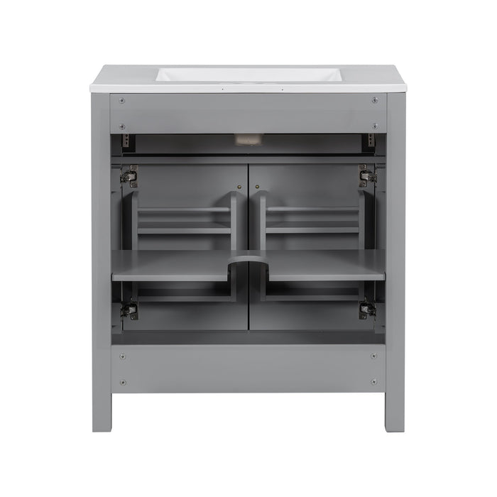 Bathroom Vanity With Ceramic Sink, Modern Single Bathroom Cabinet With 2 Doors And A Shelf, Soft Close Doors