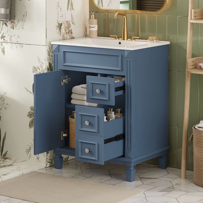 Bathroom Vanity With Ceramic Sink, Compact Cabinet With 2 Drawers And Adjustable Shelf - Blue
