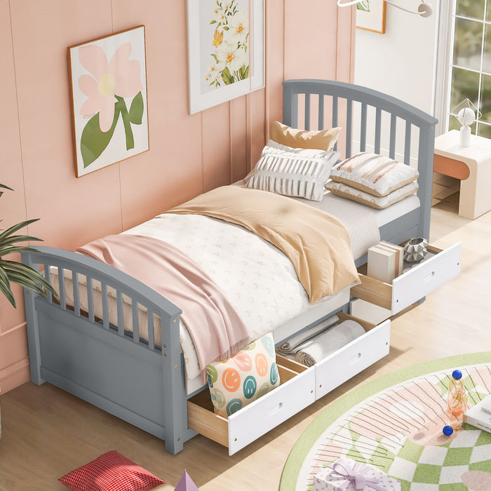 Platform Storage Bed Solid Wood Bed With 6 Drawers