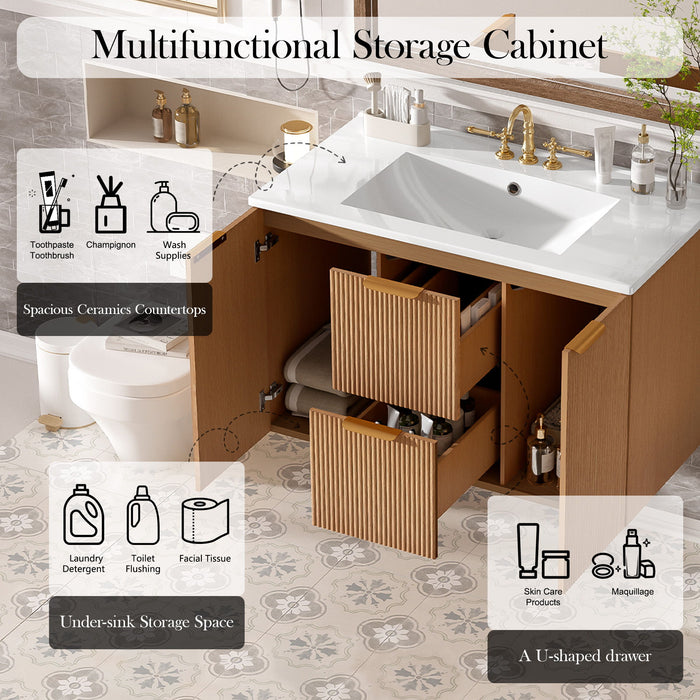 Modern Wall Mounted Bathroom Vanity, Soft Close Doors